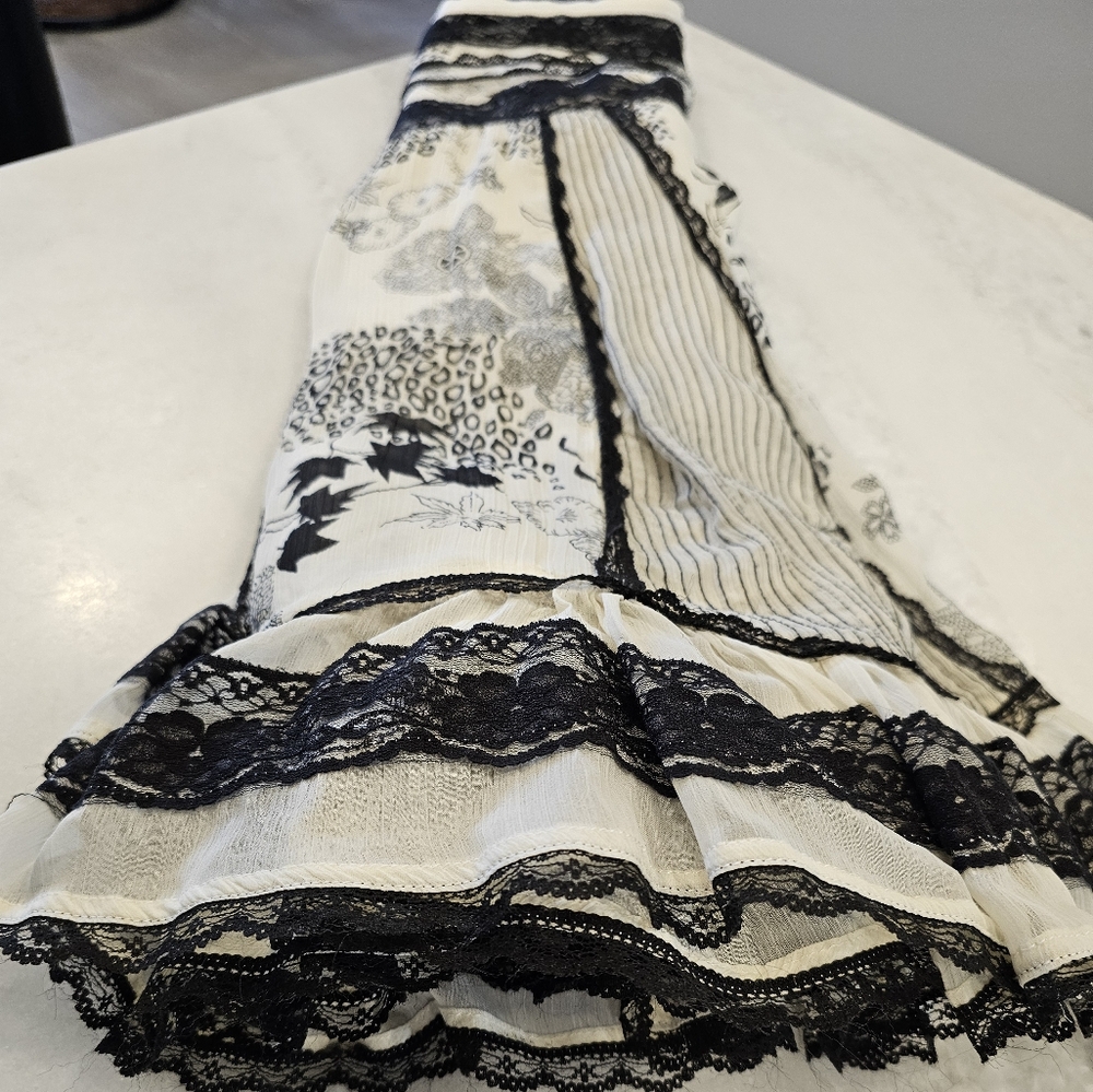 Dimri Skirt XL Sheer Goth Flowy Ruffled  Cotton Lined Cream Black Lace